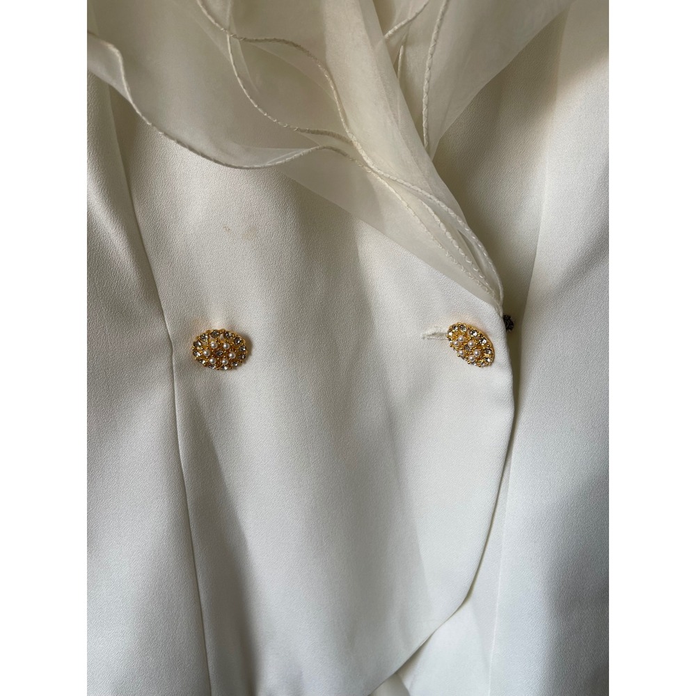 Vintage Alex Evenings White Organza Ruffle Blazer and Pant Set Size 8 - Picture 4 of 10